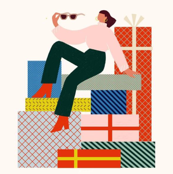 person sitting on pile of presents