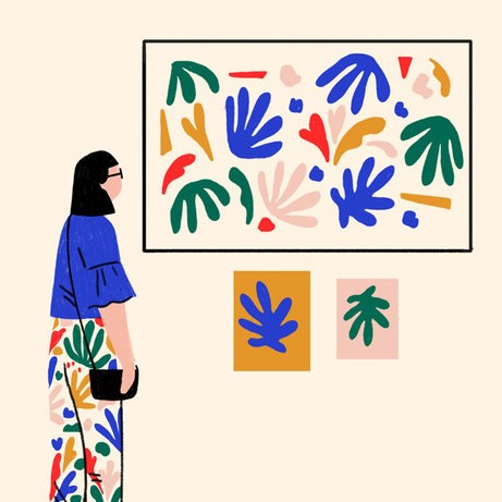 person observing art in a gallery